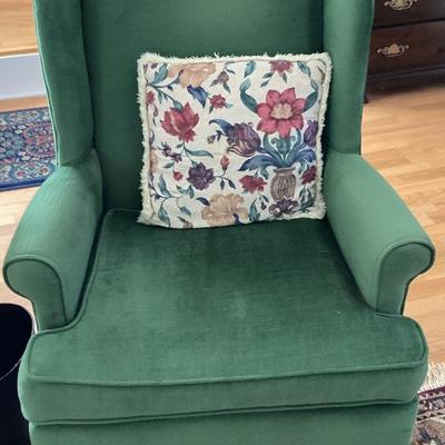 Sale Photo Thumbnail #207: Green upholstered wingback armchair img 3523