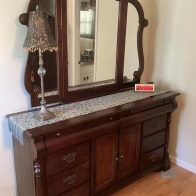 Sale Photo Thumbnail #203: Cherry dresser with attached vanity mirror 1)