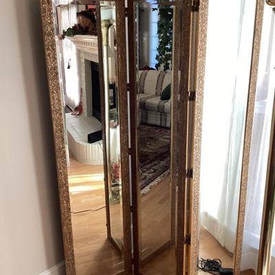 Sale Photo Thumbnail #142: Gold folding mirror screen with ornate frame img 3520