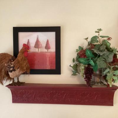 Sale Photo Thumbnail #166: Print of trees rooster figurine floral arrangement