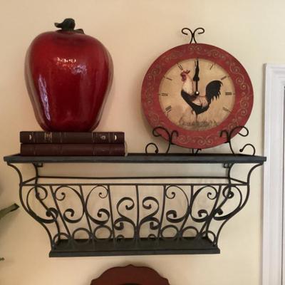 Sale Photo Thumbnail #169: Red apple sculpture rooster wall clock metal wall shelf