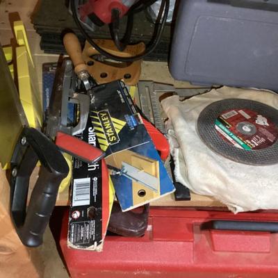 Sale Photo Thumbnail #73: Yellow miter box with saw cutoff grinding wheel img 3514