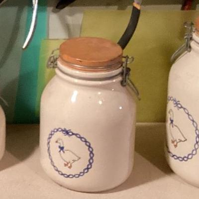 Sale Photo Thumbnail #150: Large ceramic canister with goose design set of 3 img 3480