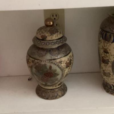 Sale Photo Thumbnail #153: Lidded decorate urn with matching vase