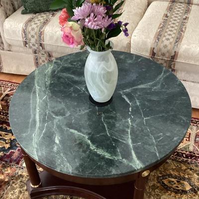 Sale Photo Thumbnail #214: Round coffee table with green marble top swirl glass vase jpg