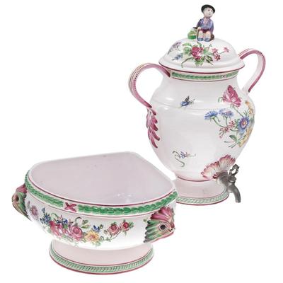 Veuve Perrin Faience Urn and Basin