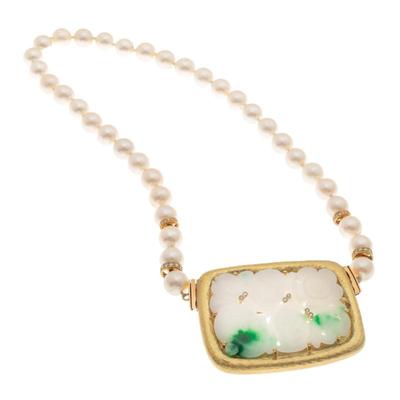 Sale Photo Thumbnail #41: Jadeite Jade, Diamond, Cultured Pearl, 18k Convertible Brooch Necklace
