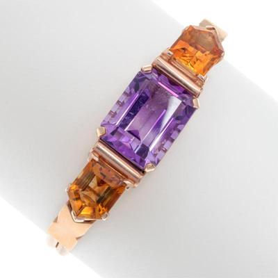 Sale Photo Thumbnail #64: Retro Amethyst, Citrine, 14k Rose Gold Bracelet