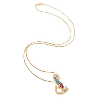 Sale Photo Thumbnail #36: Pink Tourmaline, Opal, Diamond, 14k Yellow Gold Necklace