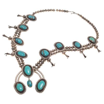 Sale Photo Thumbnail #51: Navajo Turquoise, Silver Squash Blossom Necklace