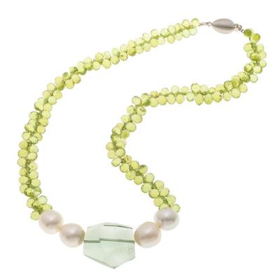 Peridot, Cultured Pearl, Prasiolite, 14k Necklace