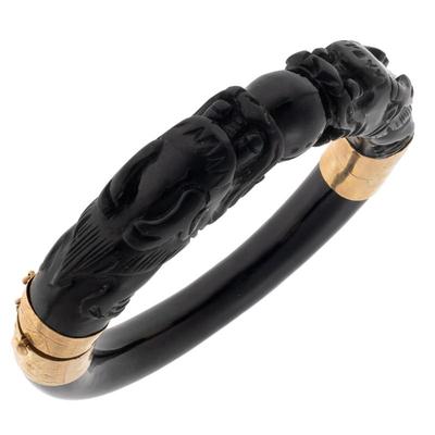 Sale Photo Thumbnail #32: Carved Nephrite Jade, 14k Yellow Gold Bangle Bracelet