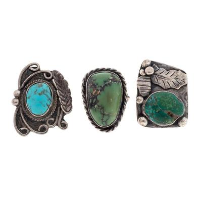 Sale Photo Thumbnail #60: Collection of Three Navajo Turquoise, Sterling Silver Rings.jpg