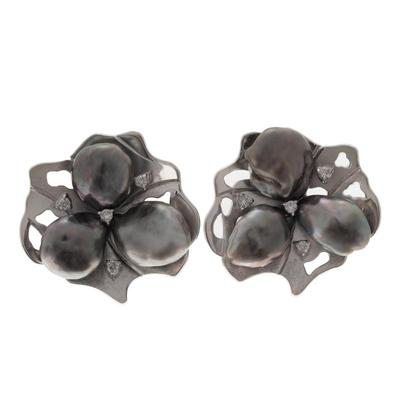 Sale Photo Thumbnail #70: Pair of Cultured Pearl, Diamond, 18k Ear Clips