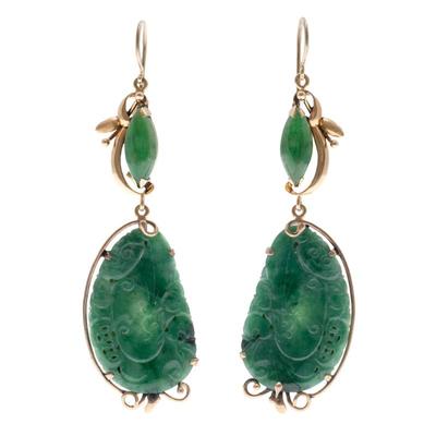 Sale Photo Thumbnail #42: Pair of Jade, 14k Yellow Gold Earrings