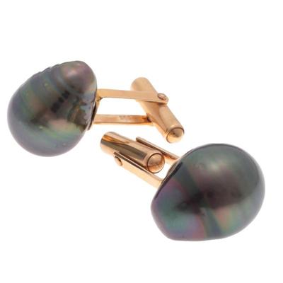Pair of Tahitian Cultured Pearl, 14k Yellow Gold Cufflinks