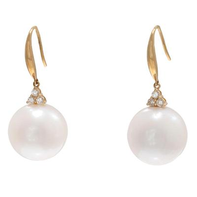 Sale Photo Thumbnail #34: Pair of South Sea Cultured Pearl, Diamond, 18k Yellow Gold Earrings