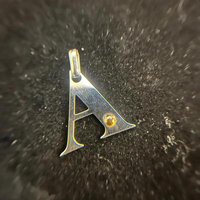 Stainless Steel/14K Yellow Gold Letter "A" Charm Pendant 