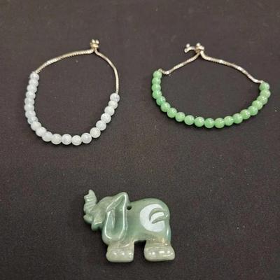 Natural Stone Slide Bracelets + Elephant Pendant 