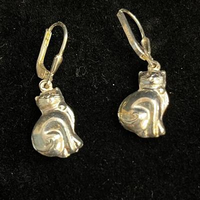 Sterling Silver Cat Earrings 