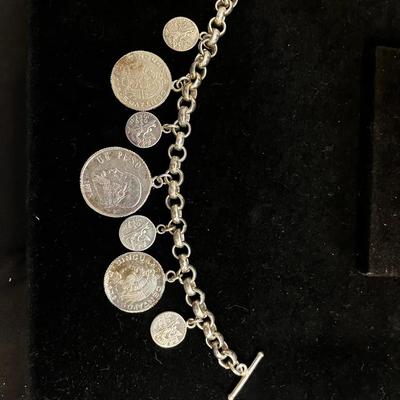 Sterling Silver Coin Charm Bracelet 