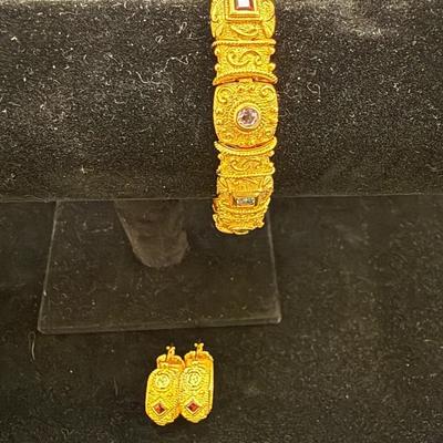 Sterling Silver/Gold Vermeil Bracelet & Earring Set