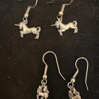 Unicorn Silvertone Earrings Set