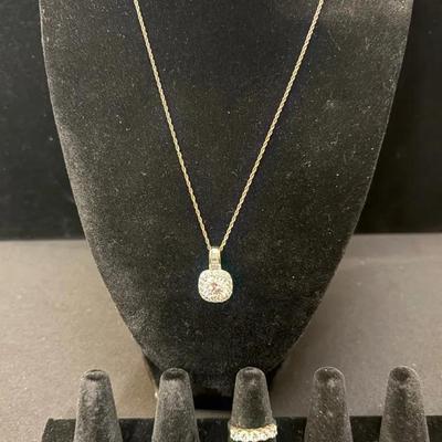 Sterling Silver/CZ Pendant Necklace + Ring