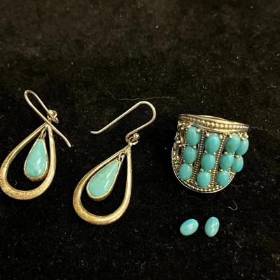 Sterling Silver/Natural Stone Earrings + Sterling Silver/Natural Stone Ring (Repairable) 