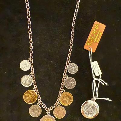Italian Sterling Silver Coin Necklace & Italian Coin Charm 