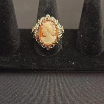 Two-Tone Sterling Silver Cameo Cocktail Ring