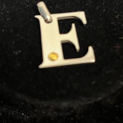 Stainless Steel/14K Yellow Gold Letter E Charm Pendant