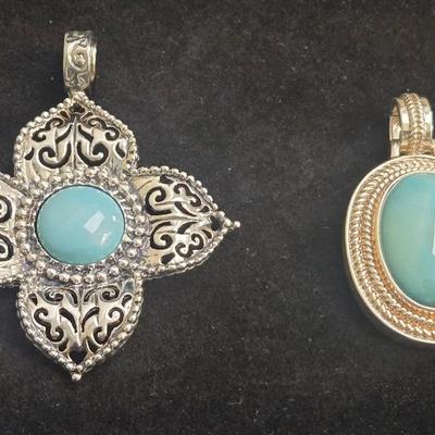 2 Sterling Silver Pendants w/Natural Stones