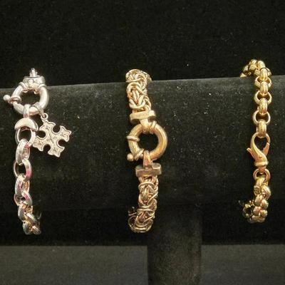 14K Yellow Gold Bracelet + Sterling Silver Bracelet + UTC Goldtone Bracelet