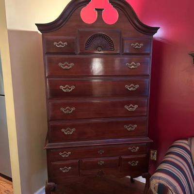 Sale Photo Thumbnail #280: Thomasville dovetailed 11 drawer highboy. $495. 