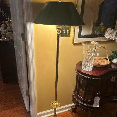 Sale Photo Thumbnail #318: Heavy solid brass by Baldwin flor lamp with original shade. 1990. $260. 