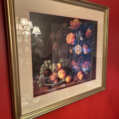 Sale Photo Thumbnail #124: FLoral and fruit still life print in great frame. $58
