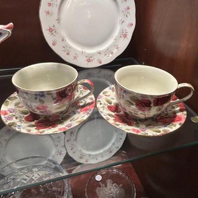 Sale Photo Thumbnail #176: Pair of floral teacups and saucers. $14 for both! 