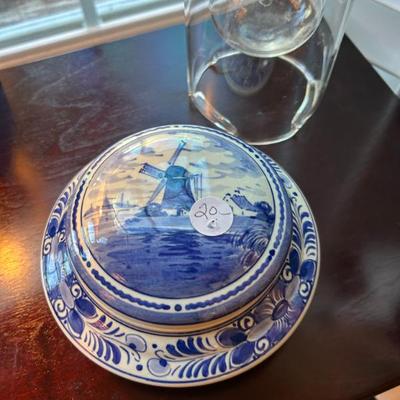 Sale Photo Thumbnail #516: Delft Blue hand painted in Holland lidded piece. $20. 