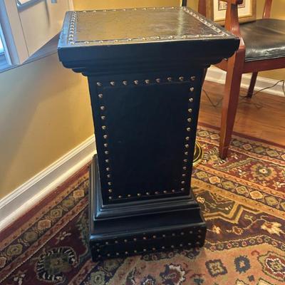 Sale Photo Thumbnail #18: Vintage nailhead trim crackle finish pedestal table. $48