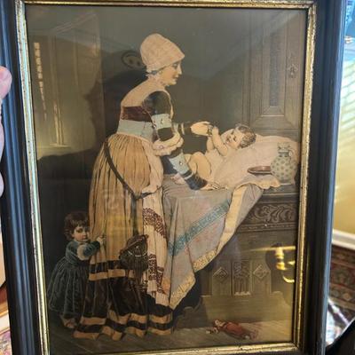 Sale Photo Thumbnail #36: "A Mother & Her Children" antique framed print by Robert J, Beyschlag. Viennese Collection. $36. 