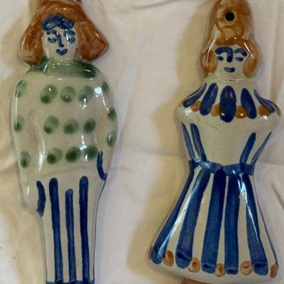 M.A. Hadley Vintage Stoneware Pottery Farmer & Wife Wall Ornaments 
