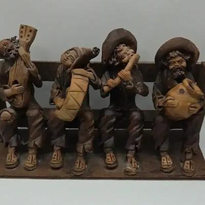 Vintage Mexican Handmade Folk Art Musicians Sculpture