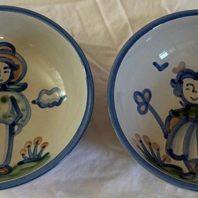 M.A. Hadley Vintage Stoneware Pottery- 7” Bowls Farmer & Wife Motif