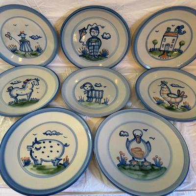 M.A. Hadley Vintage Stoneware Pottery- 11” Dinner Plates- Set Of 8