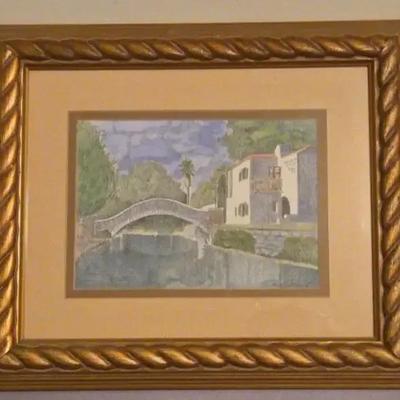 Signed Print Stone Bridge over Water