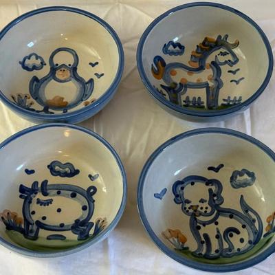 M.A. Hadley Vintage Stoneware Pottery- 5.5” Bowls With Farm Animal Motif- Set Of 4