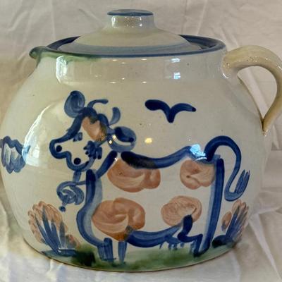 M.A. Hadley Vintage Stoneware Pottery- Lg. Tea Pot With Cow And Pig Motif