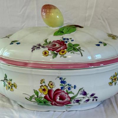 Vintage Spode Marlborough Sprays Covered Oval Casserole Dish 2.5 Quarts 