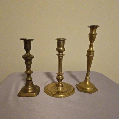 Set Of 3 Brass Candlesticks